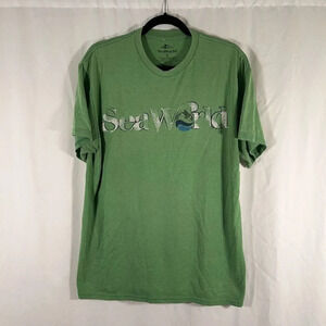 Sea World Shirt Unisex Large Green Short Sleeve Crew Neck Graphic Print Cotton